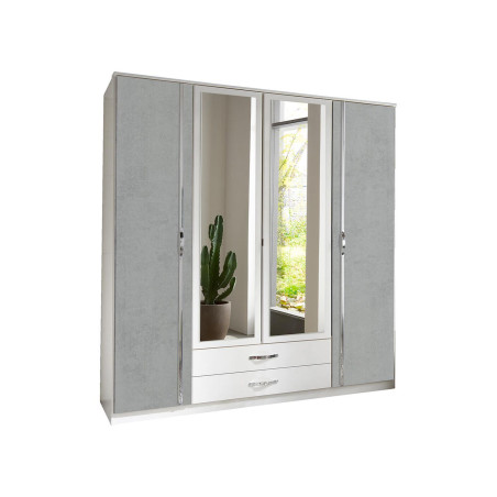 Armoire Blanche & Grise - 4 Portes / 2 Tiroirs