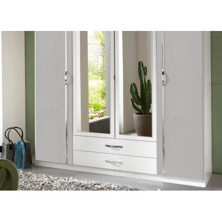 Armoire Blanche & Grise - 4 Portes / 2 Tiroirs