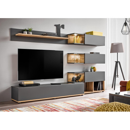 Meuble TV Design Led Gris & Bois