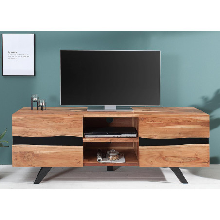 Meuble TV design bois massif et métal 160 cm / Acacia