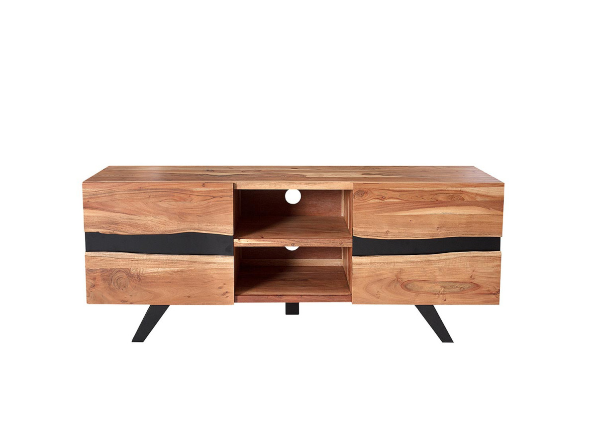 Meuble TV design bois massif et métal 160 cm / Acacia