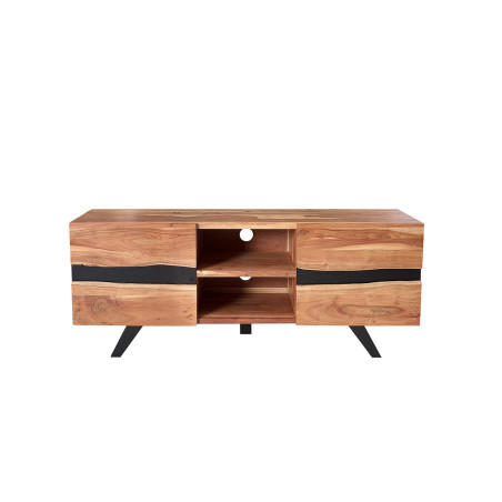 Meuble TV design bois massif et métal 160 cm / Acacia