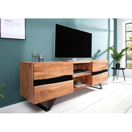 Meuble TV design bois massif et métal 160 cm / Acacia