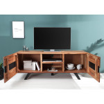 Meuble TV design bois massif et métal 160 cm / Acacia