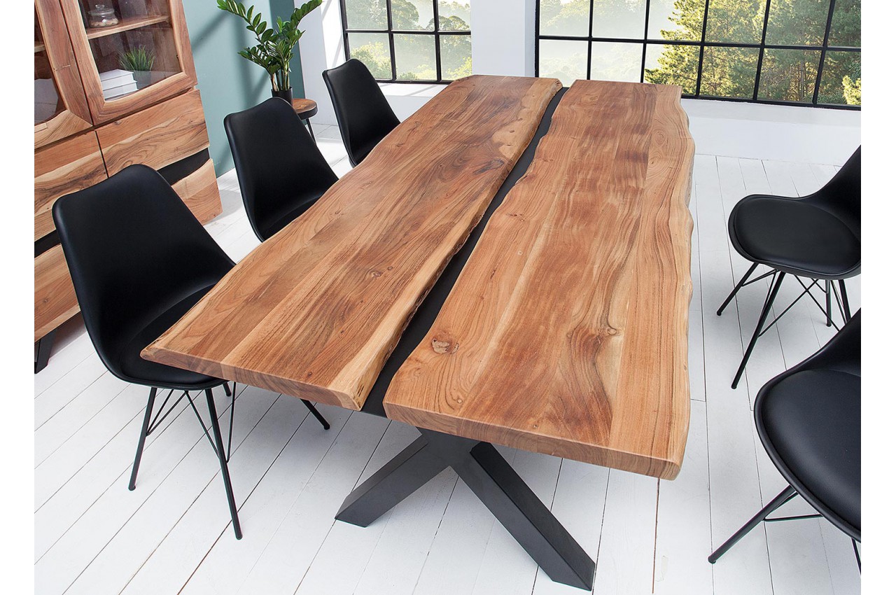 Table à manger en bois massif avec pied noir, 200x100xH76cm - CIRCEE