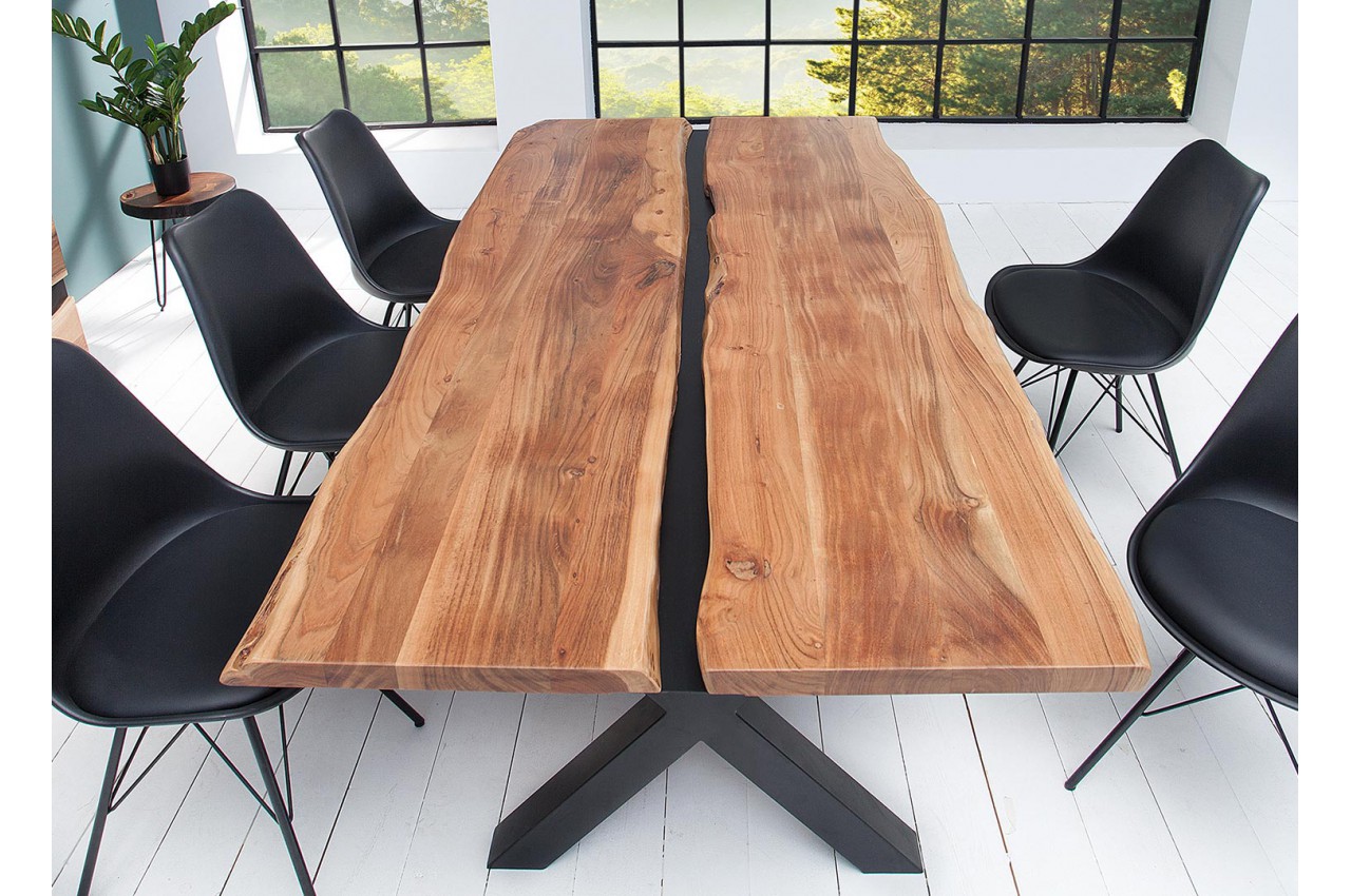 Table à manger bois massif et métal noir / Rectangulaire pour salle à