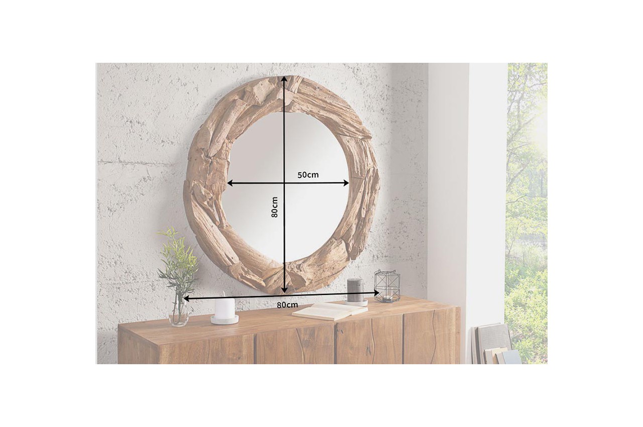 Miroir bois massif rond avec relief pour déco
