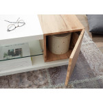 Table basse design blanc laqué et bois