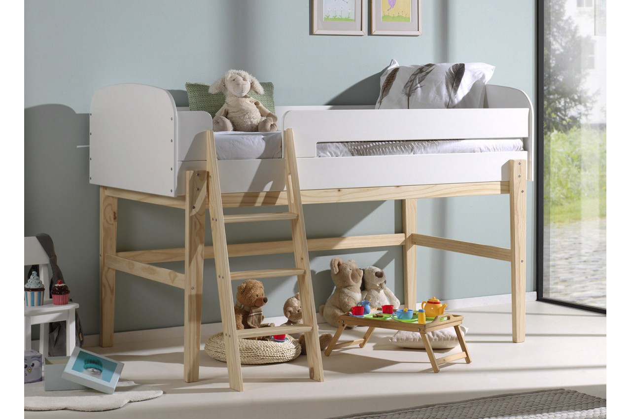 Lit Mi Hauteur Blanc Et Bois Pour Chambre Enfant Ado