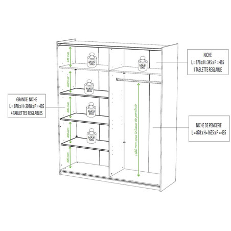 Armoire avec éclairage à portes coulissantes