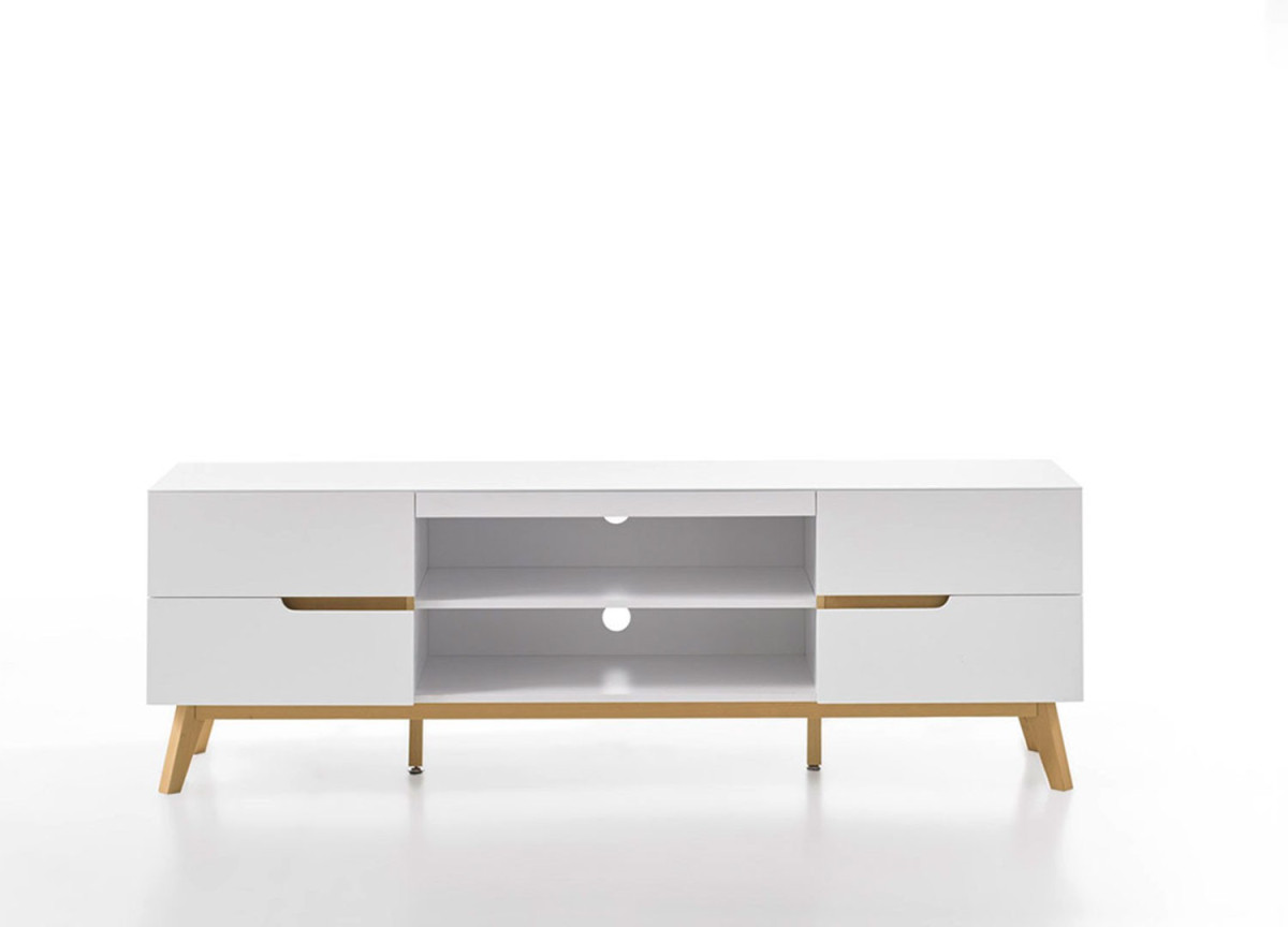 Meuble TV moderne blanc et bois 169 cm