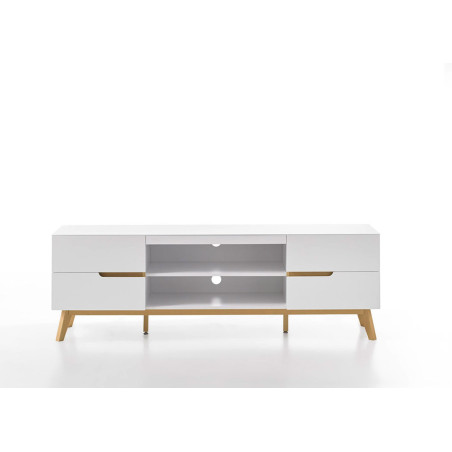 Meuble TV moderne blanc et bois 169 cm