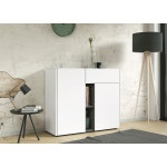 Commode 2 portes 1 tiroir 2 niches blanche & grise