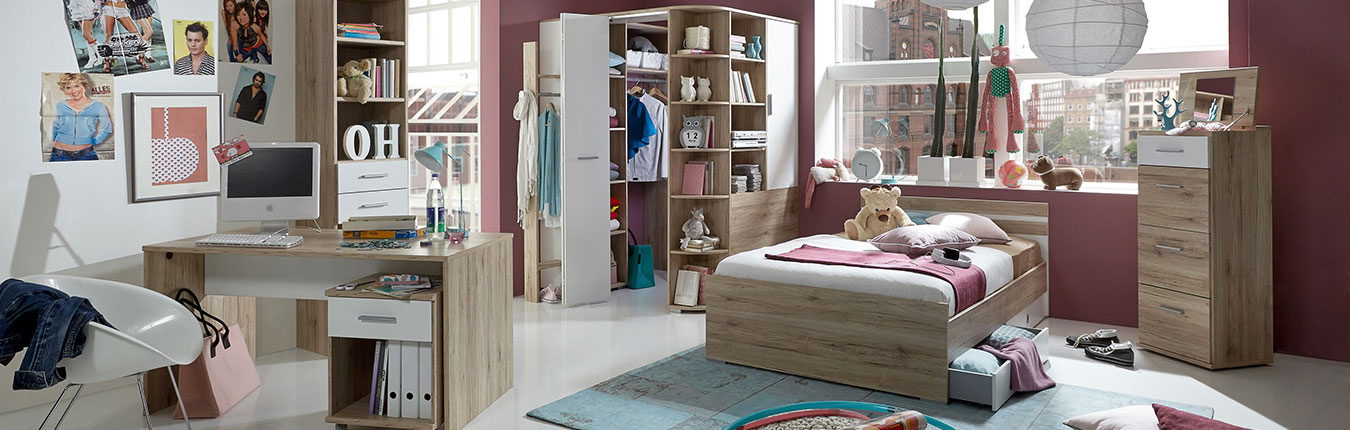 Chambre complète enfant adolescent avec armoire d'angle