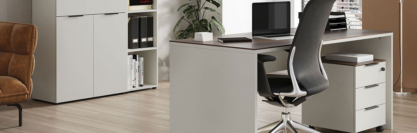 Mobilier de bureau noyer et cachemire moderne avec rangements Ancona