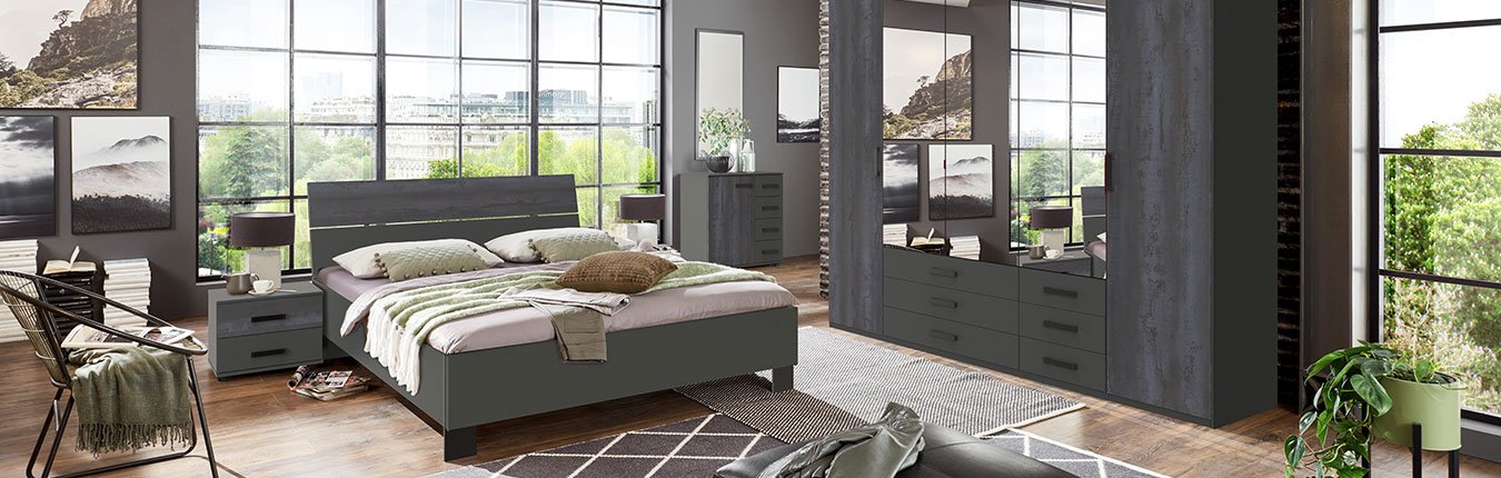 Chambre à coucher complète adulte pas cher coloris gris design