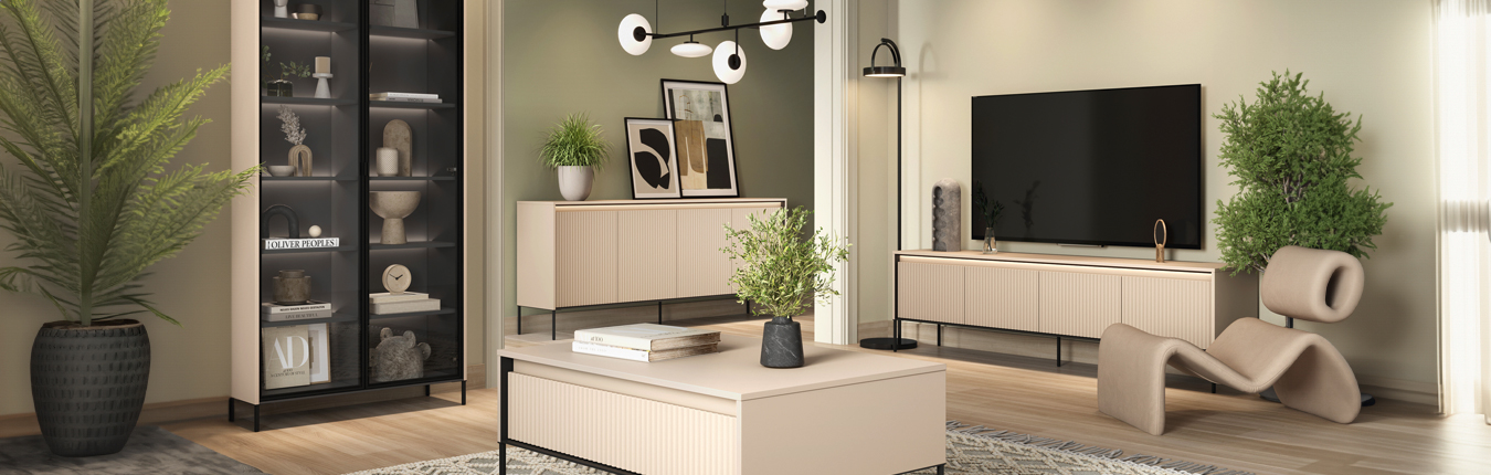 Meubles de salon tendances beige et noir