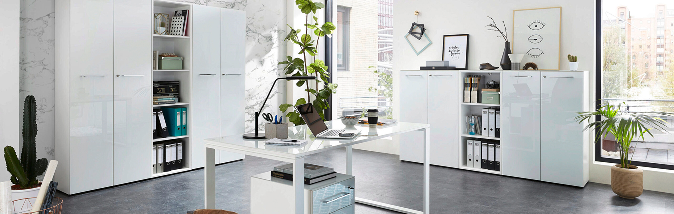 Mobilier de bureau tendance blanc et verre blanc