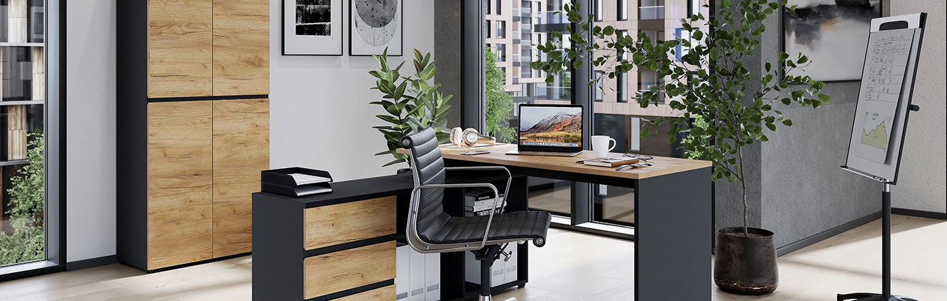 ensemble mobilier de bureau gris graphite et chêne navarra