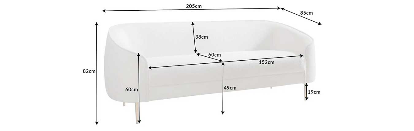 mesures en détails du canapé